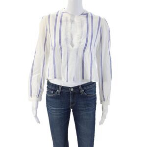 A.L.C. Women Cropped Striped Cotton Long Sleeve Blouse Size XS